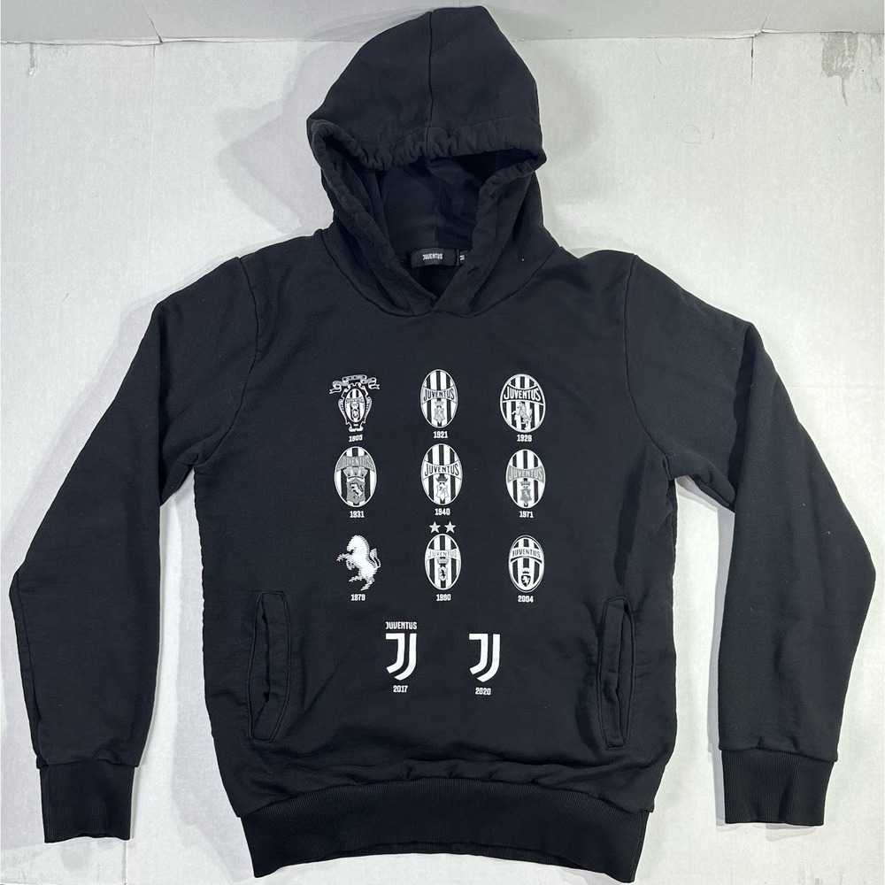 Juventus Hoodie Men's Medium Black Soccer Football Evolution Logo Graphic - Picture 1 of 4